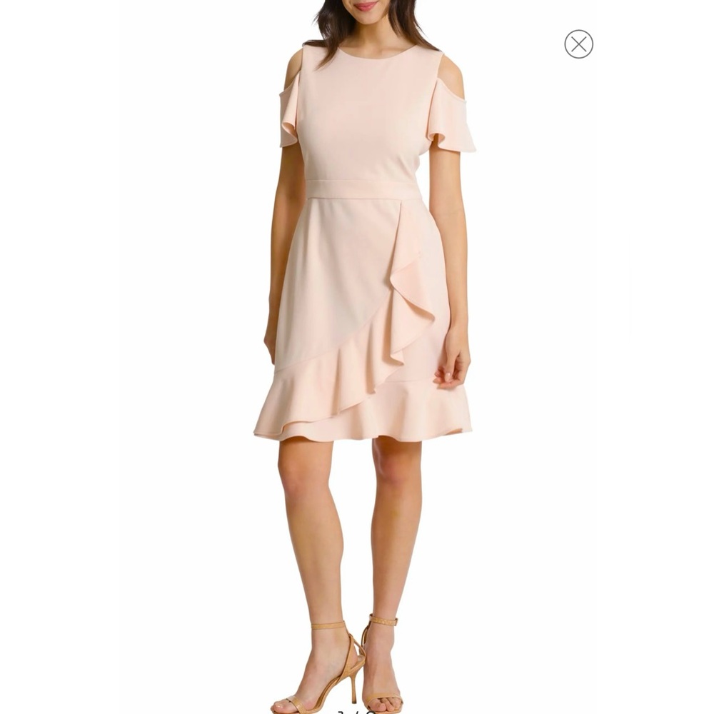 London Times dress with shoulder detail, worn once. Perfect for a bridal shower.